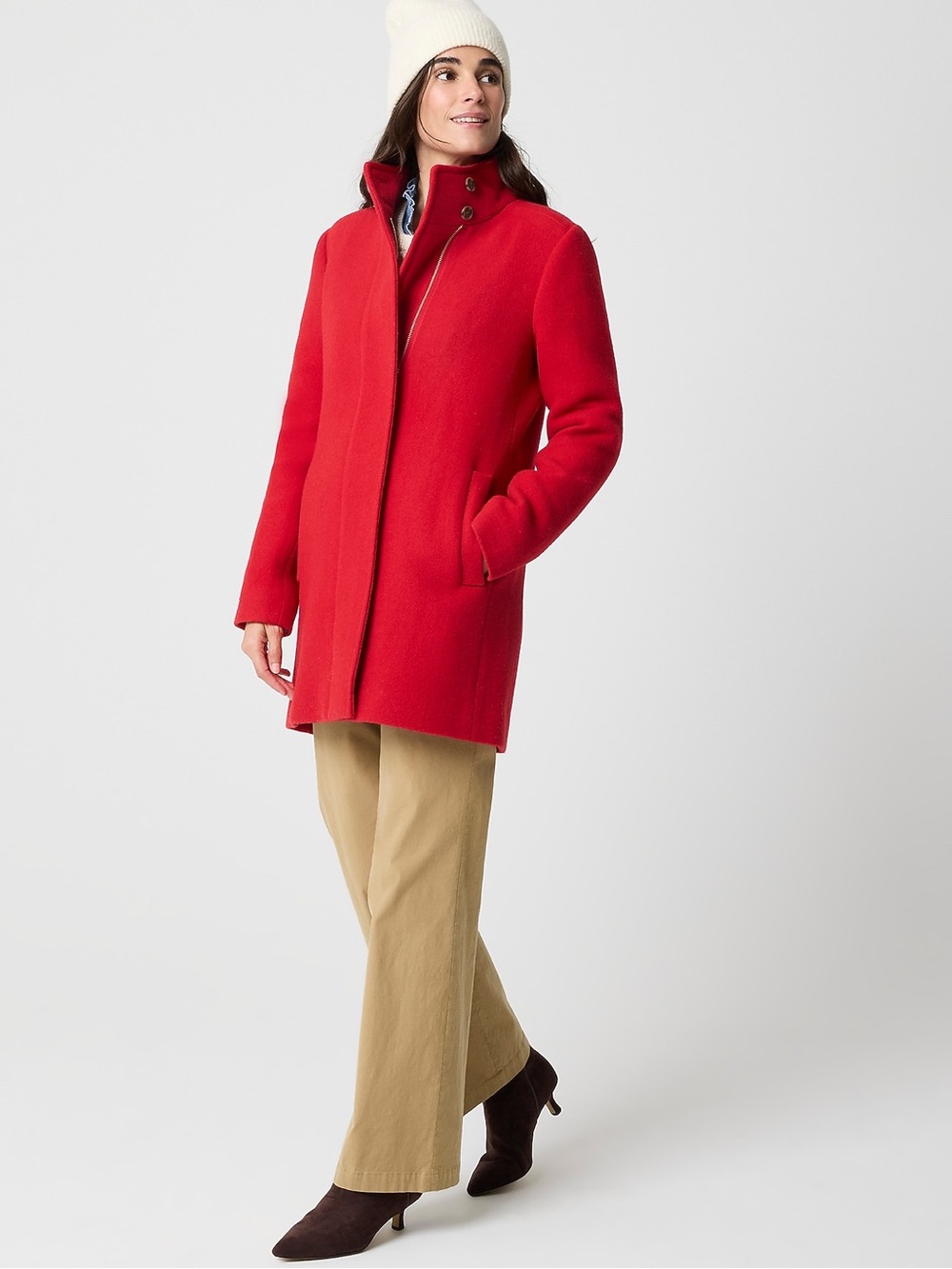 J.Crew Factory City Coat with Button Neck in Classic Cardinal Red - Picture 3 of 10